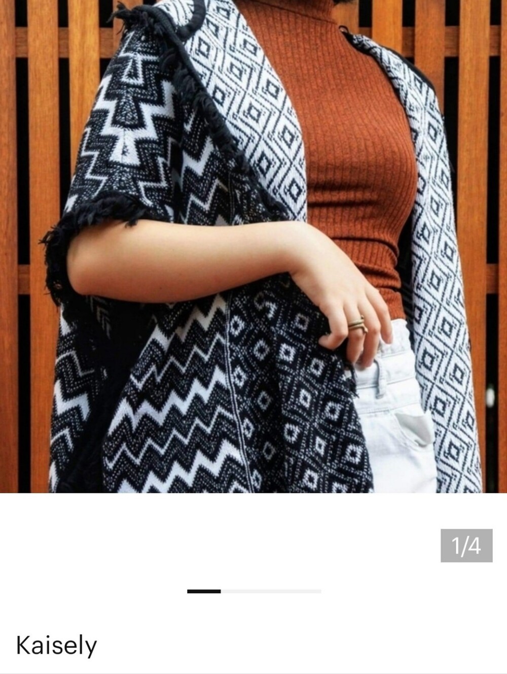 Kaisely Geometric Knit Hooded Poncho, Size XL